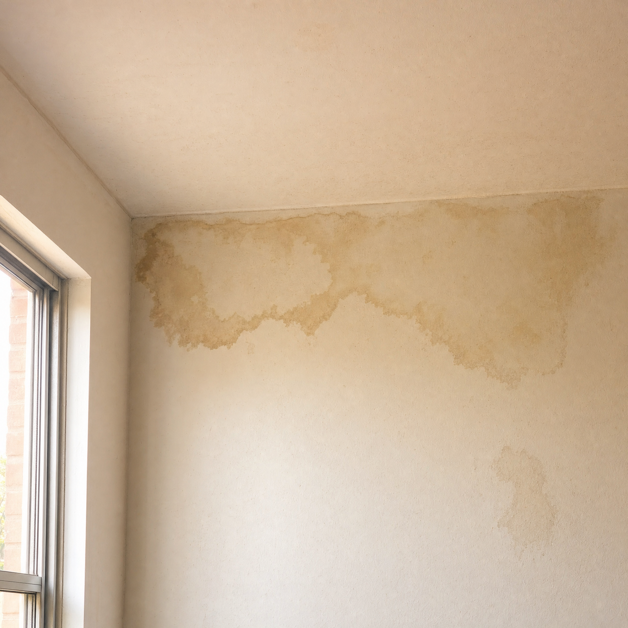 Antes — Pared con manchas de humedad y filtraciones