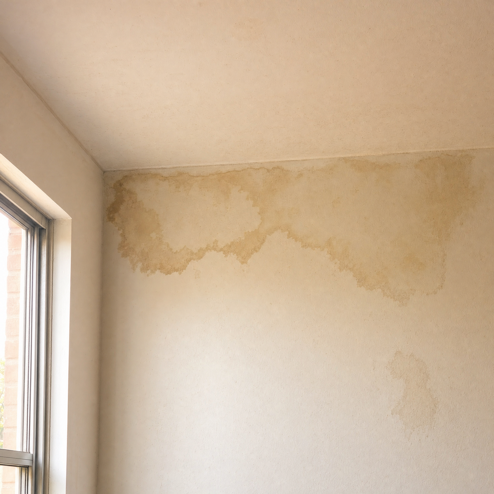Antes — Pared con manchas de humedad y filtraciones