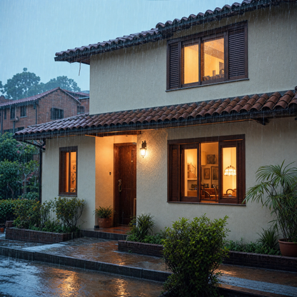 Paso 4 — Casa colombiana protegida bajo la lluvia con Sellatodo