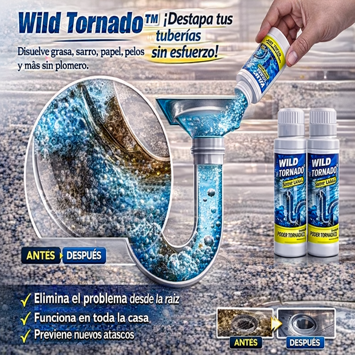 Wild Tornado™ – Destapa tu tubería en minutos sin esfuerzo