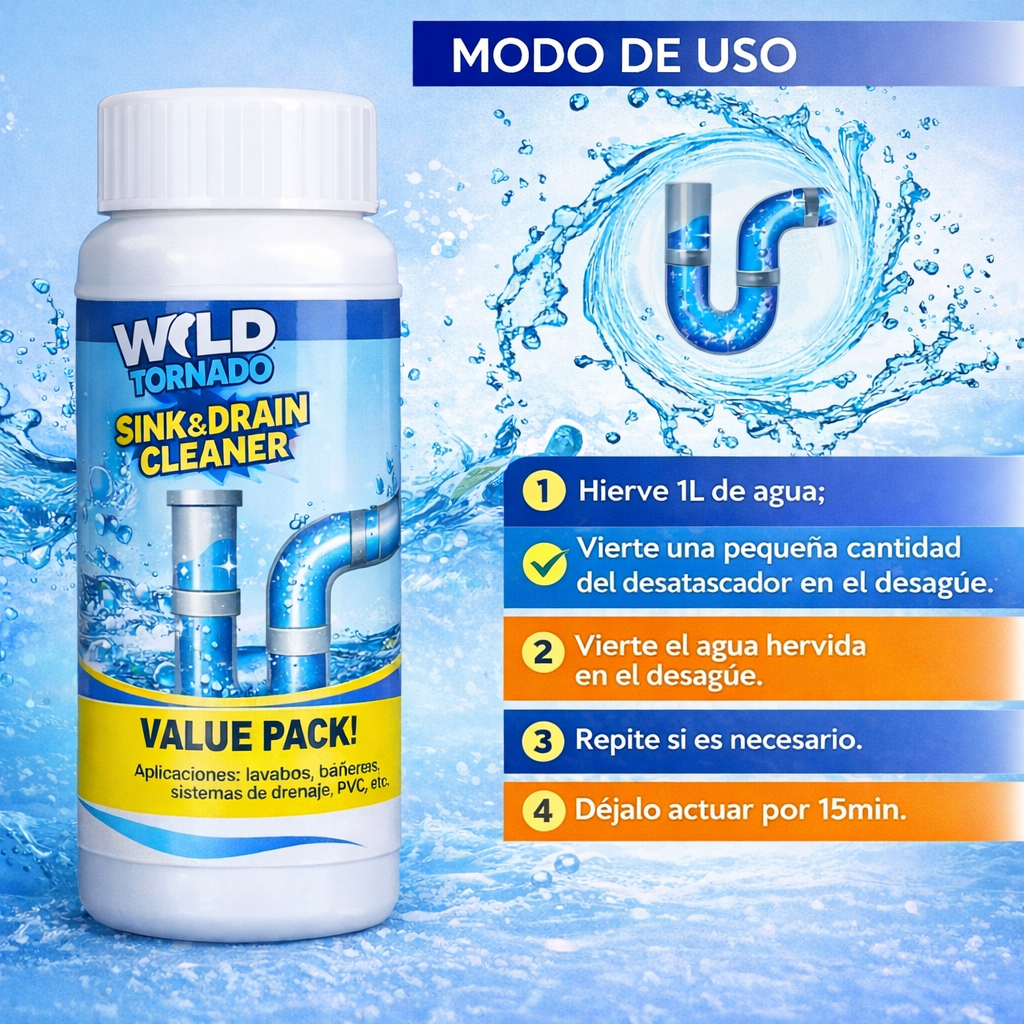 Wild Tornado™ – Destapa tu tubería en minutos sin esfuerzo